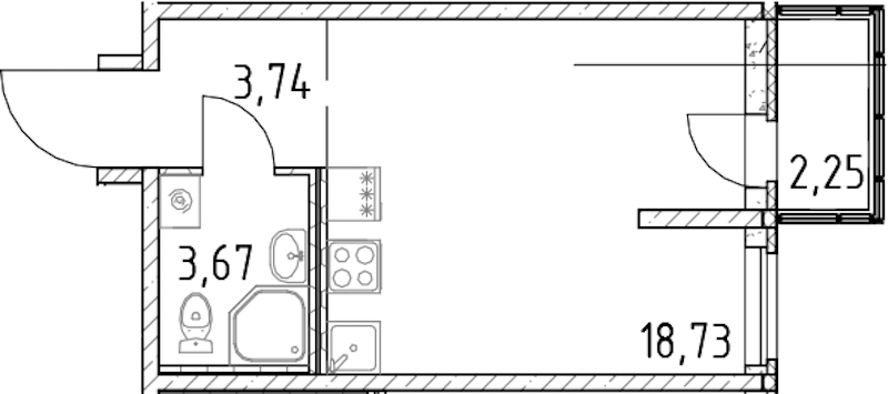 Квартира студия 26.14 м², 13/23 эт., ЖК «Город Первых»